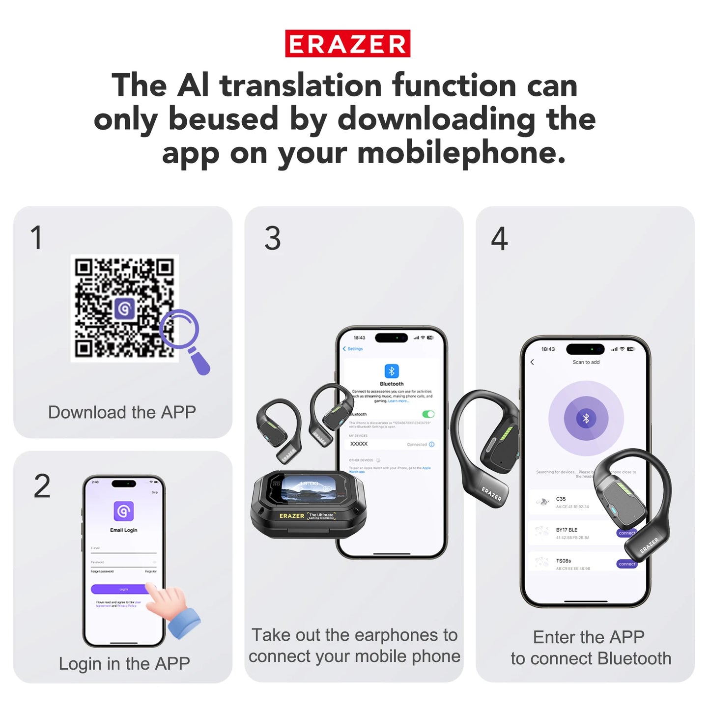 ERAZER XP6 Wireless Earbuds with AI Translation, IPX5 Waterproof, 20-Hour Battery Life - Infinity Drop Co
