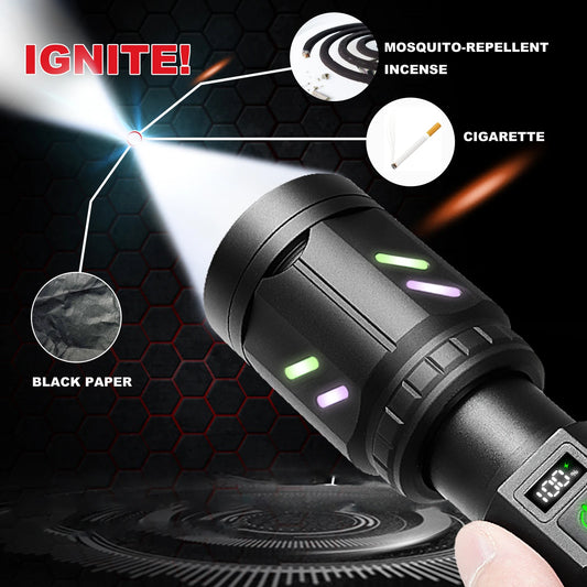 Tactical Flashlight with Firestarter – Ultra-Bright, Waterproof, Rechargeable Survival Tool with Zoom & SOS Modes - Infinity Drop Co